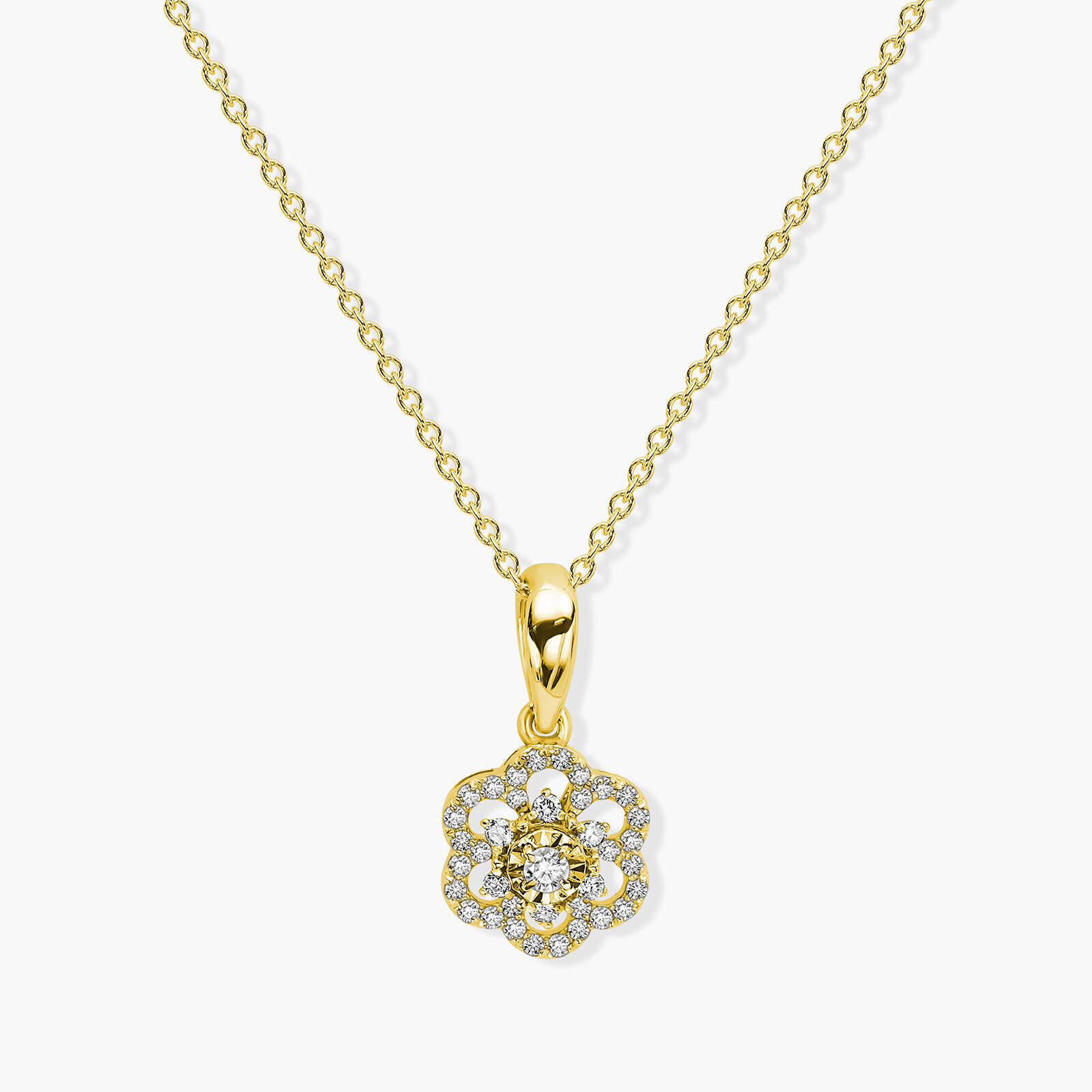 תליון פרח זהב משובץ יהלומים