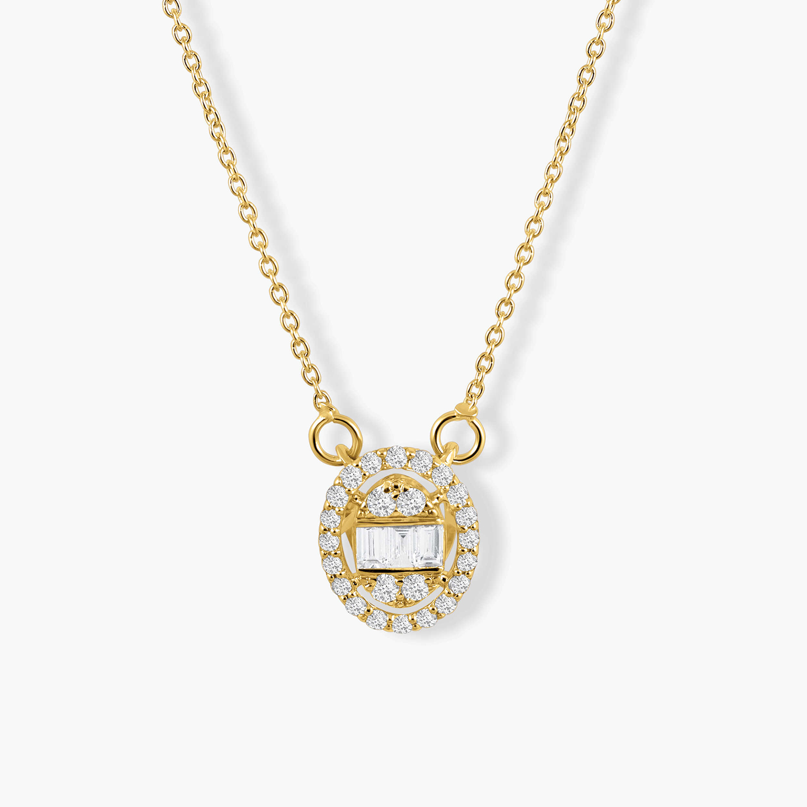 תליון יהלומים אובלי בזהב 14K