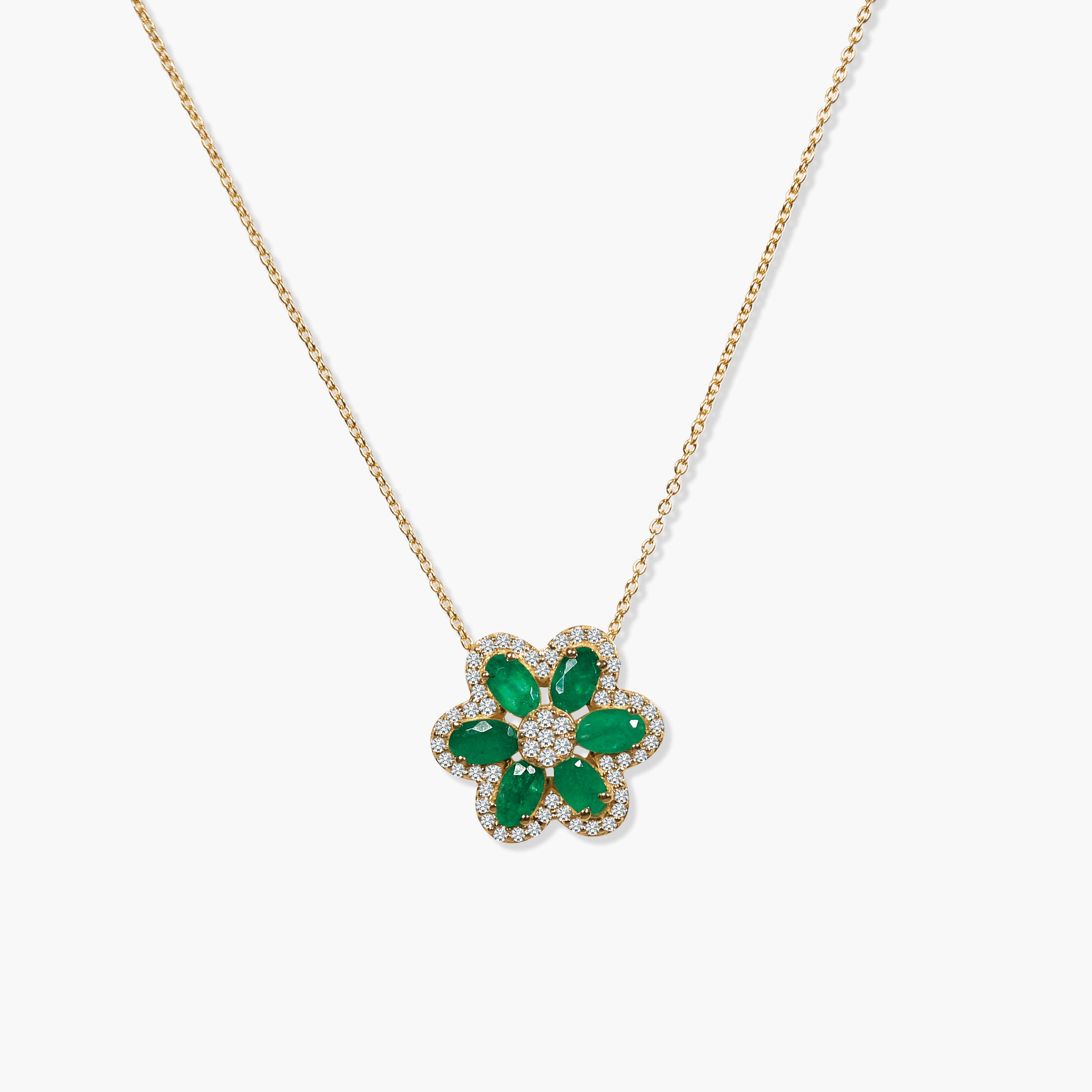 תליון פרח משובץ יהלומים ואמרלדים