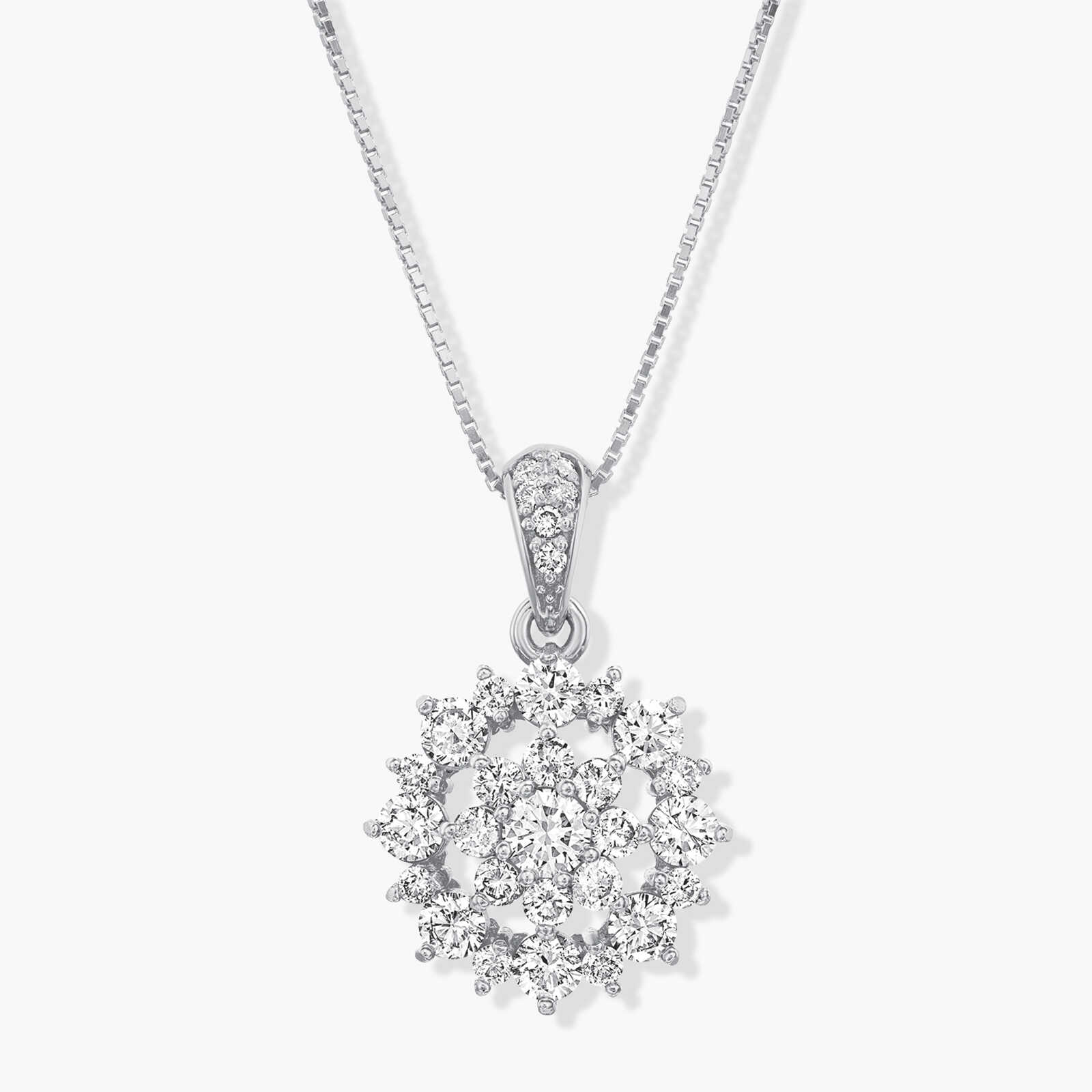 תליון זהב פרח יהלומים מוקף מעגל יהלומים