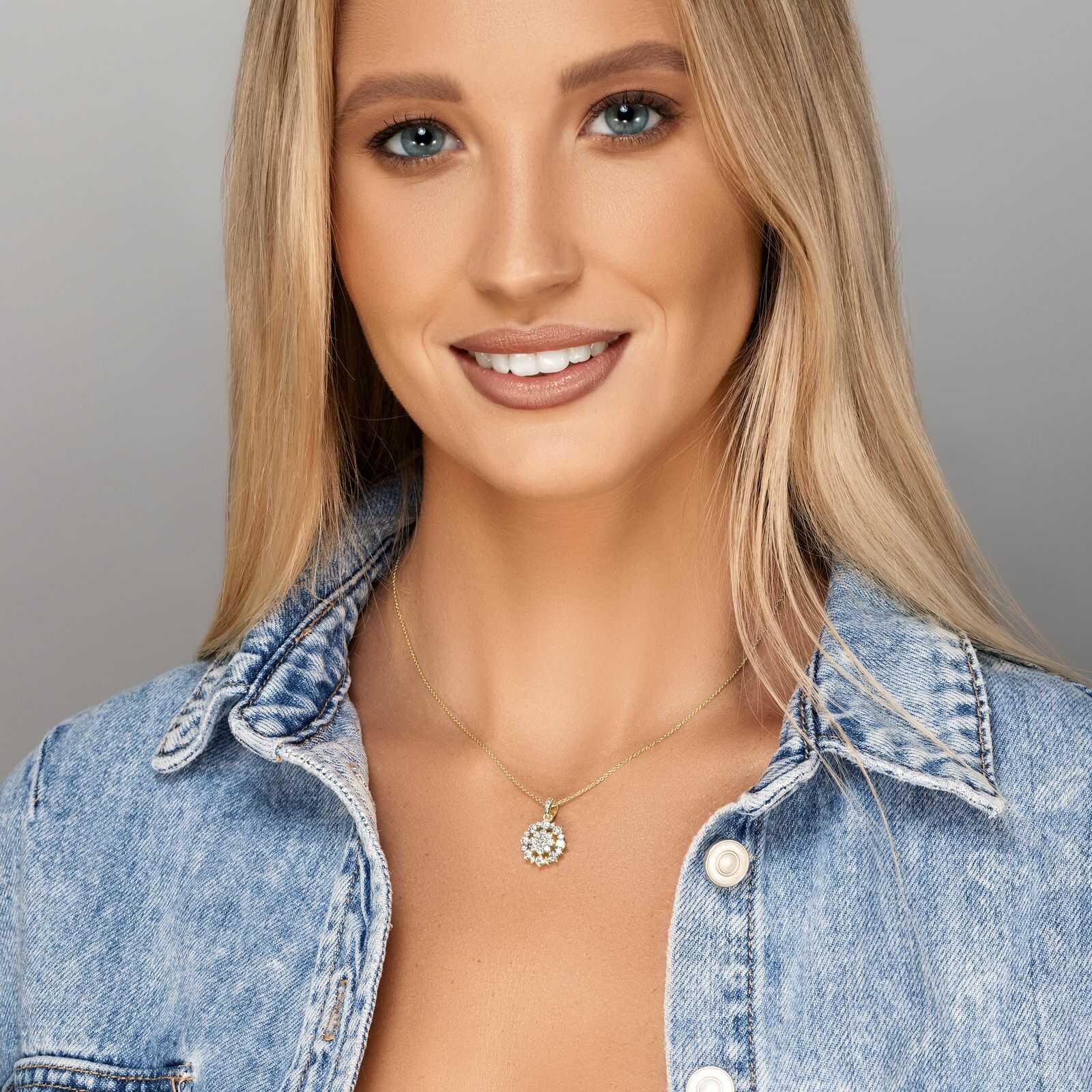 תליון זהב פרח יהלומים מוקף מעגל יהלומים