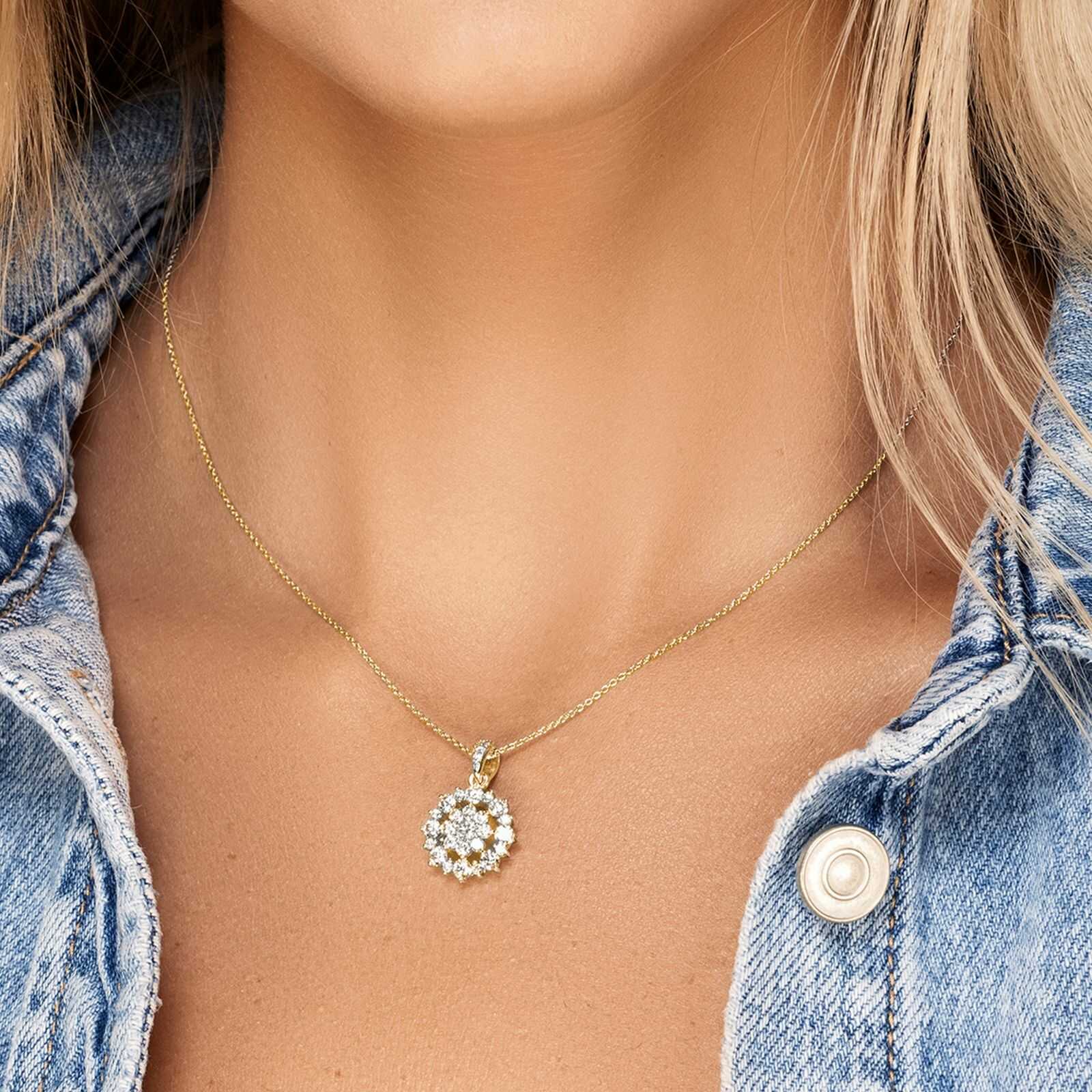 תליון זהב פרח יהלומים מוקף מעגל יהלומים