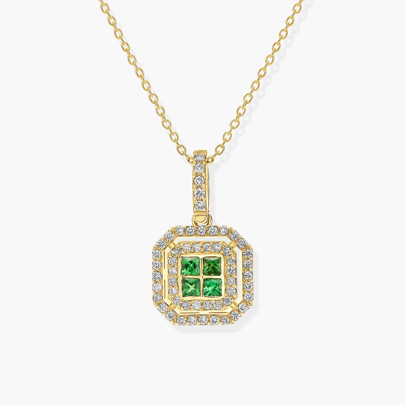 תליון זהב מסדרת החושן בשיבוץ אבני גרנט ירוקות