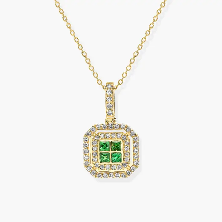 תליון זהב מסדרת החושן בשיבוץ אבני גרנט ירוקות