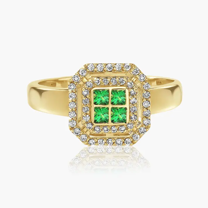 טבעת זהב מסדרת החושן בשיבוץ אבני גרנט ירוקות