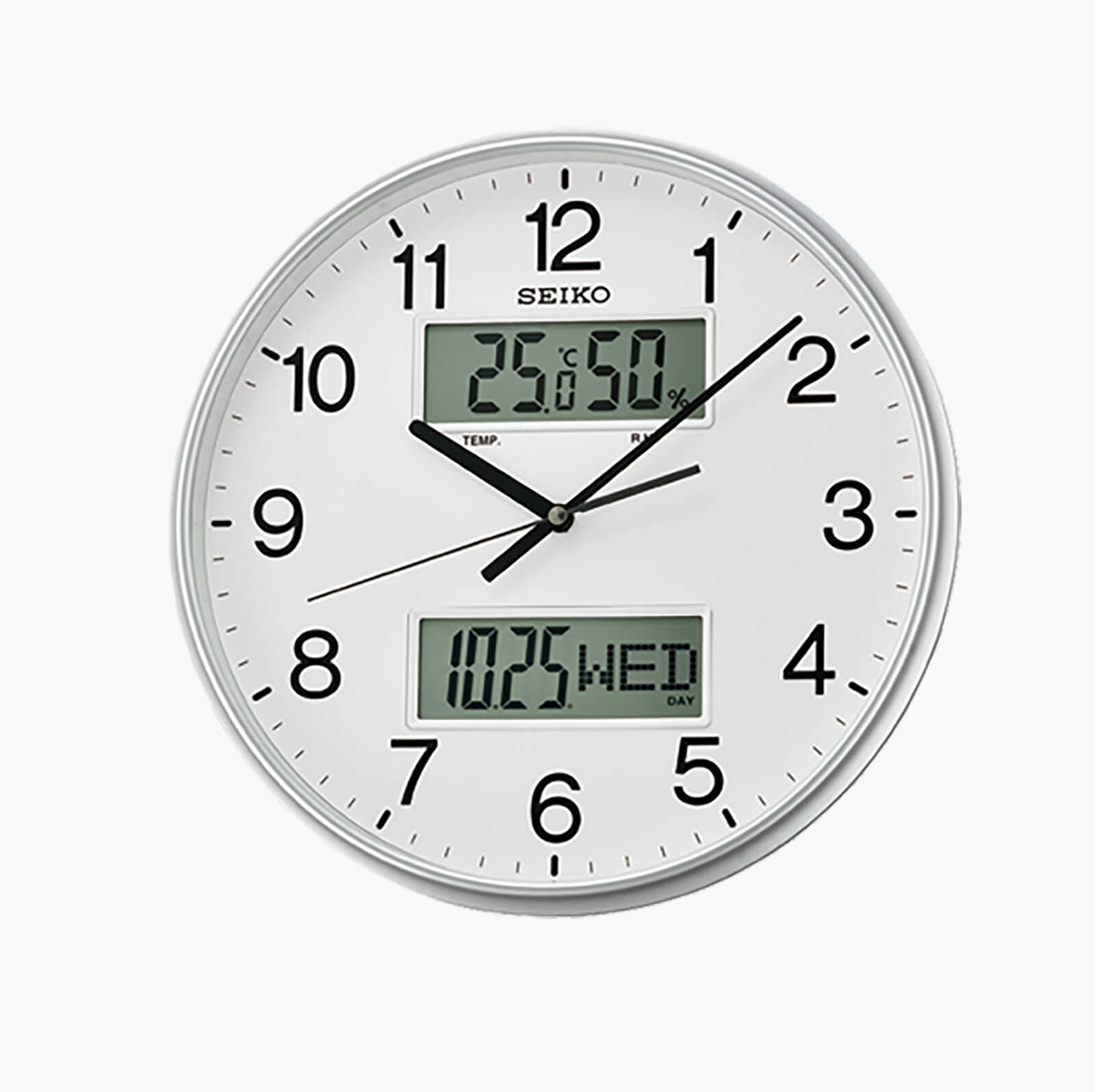 שעון SEIKO קיר בעל לוח שנה, מדחום ומד לחות