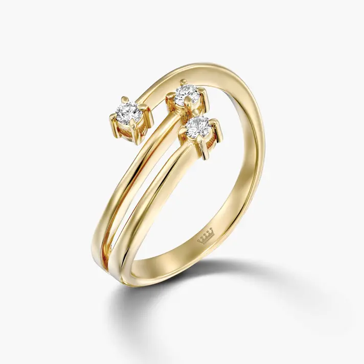 טבעת 3 זרועות משובצת יהלומים