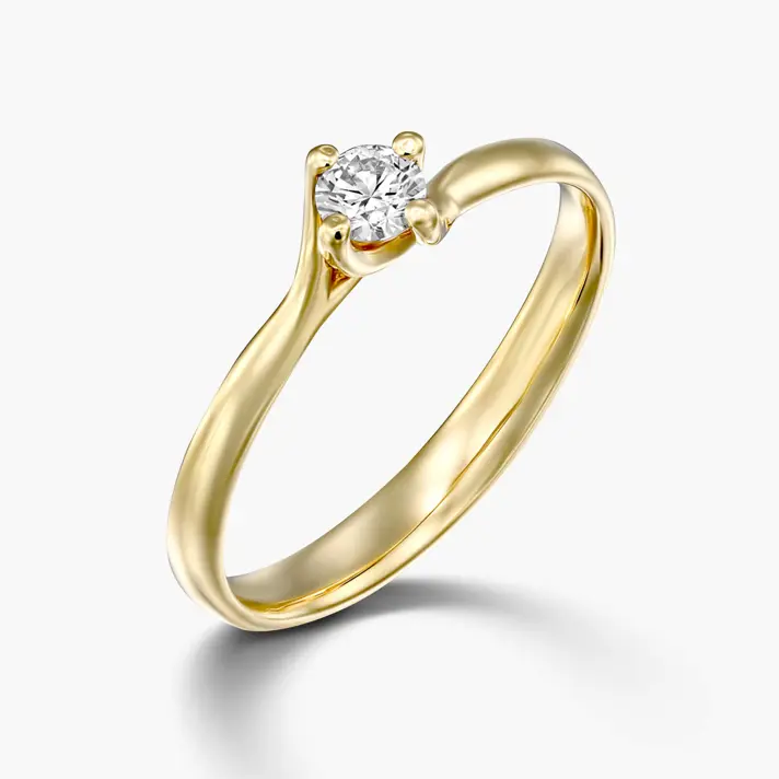 טבעת זהב סוליטר משובצת יהלום בודד