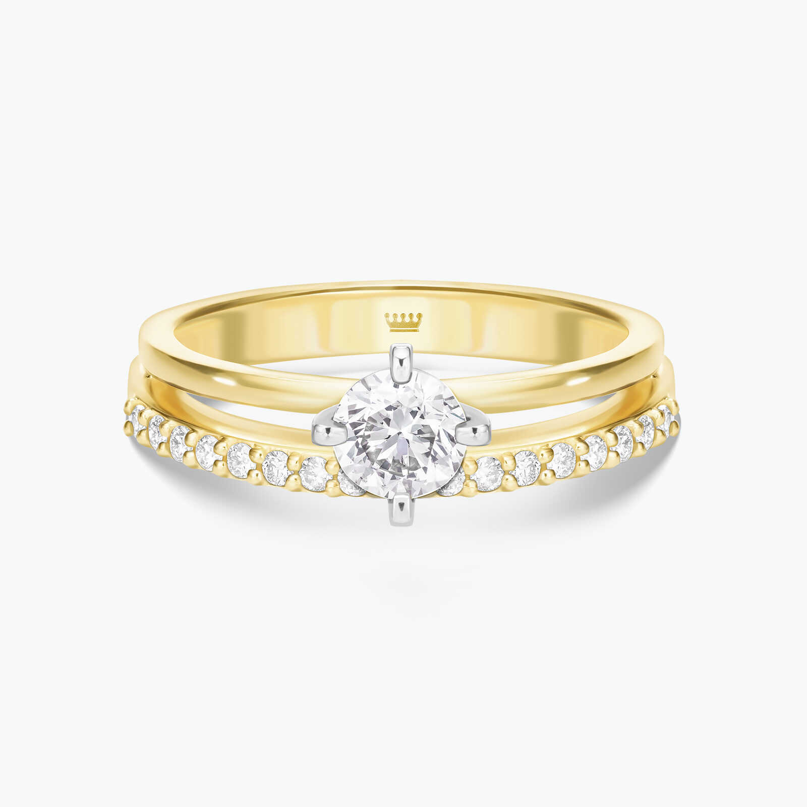 טבעת זהב סוליטר הנראית כשתי טבעות