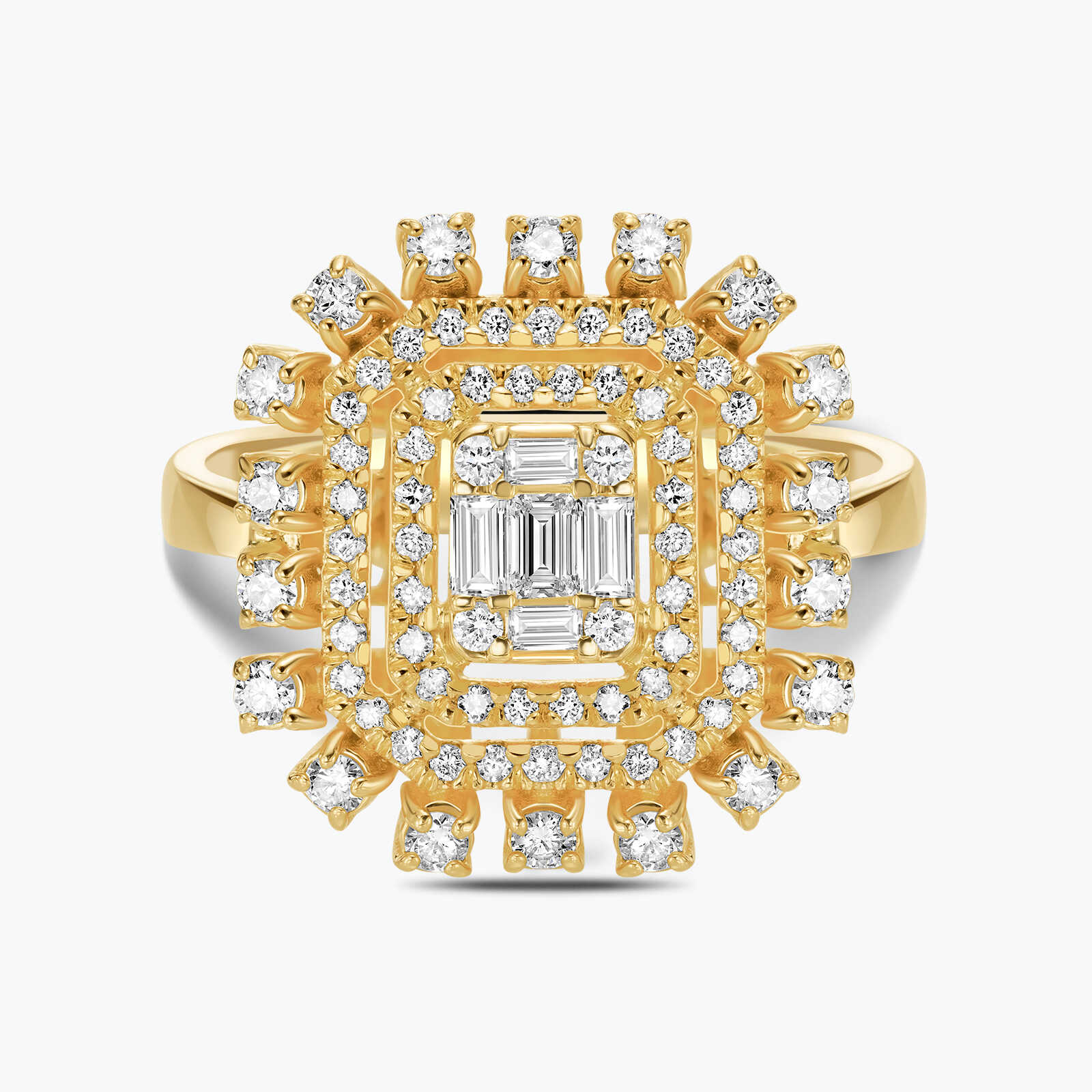 טבעת זהב עם ראש מרובע משובץ יהלומים