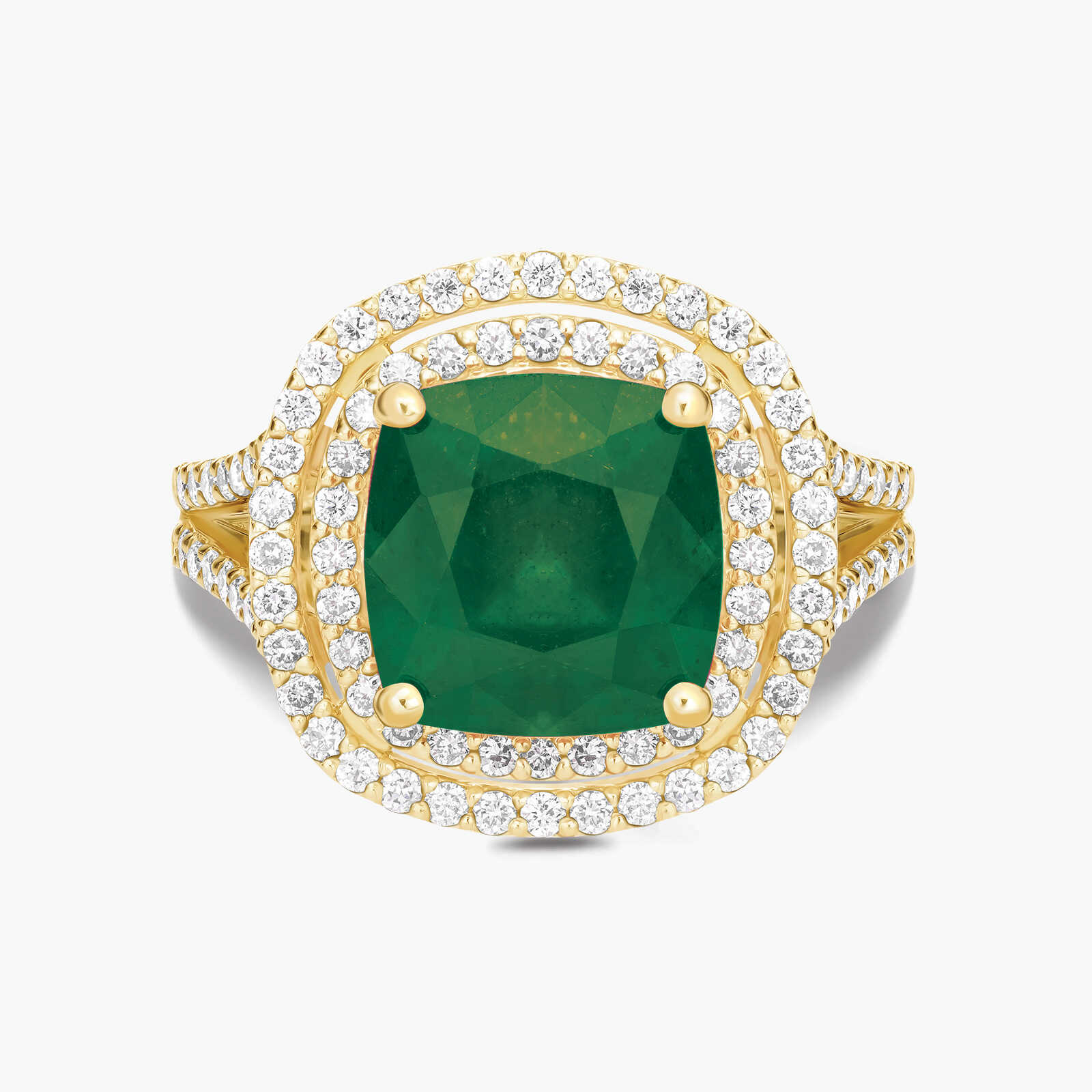 טבעת זהב בשיבוץ אגת ירוקה ויהלומים