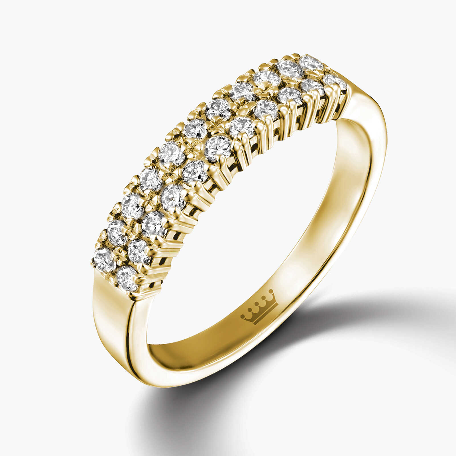 טבעת זהב משובצת 2 שורות יהלומים