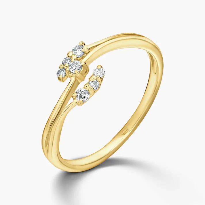 טבעת זהב עם 2 זרועות בשיבוץ יהלומים