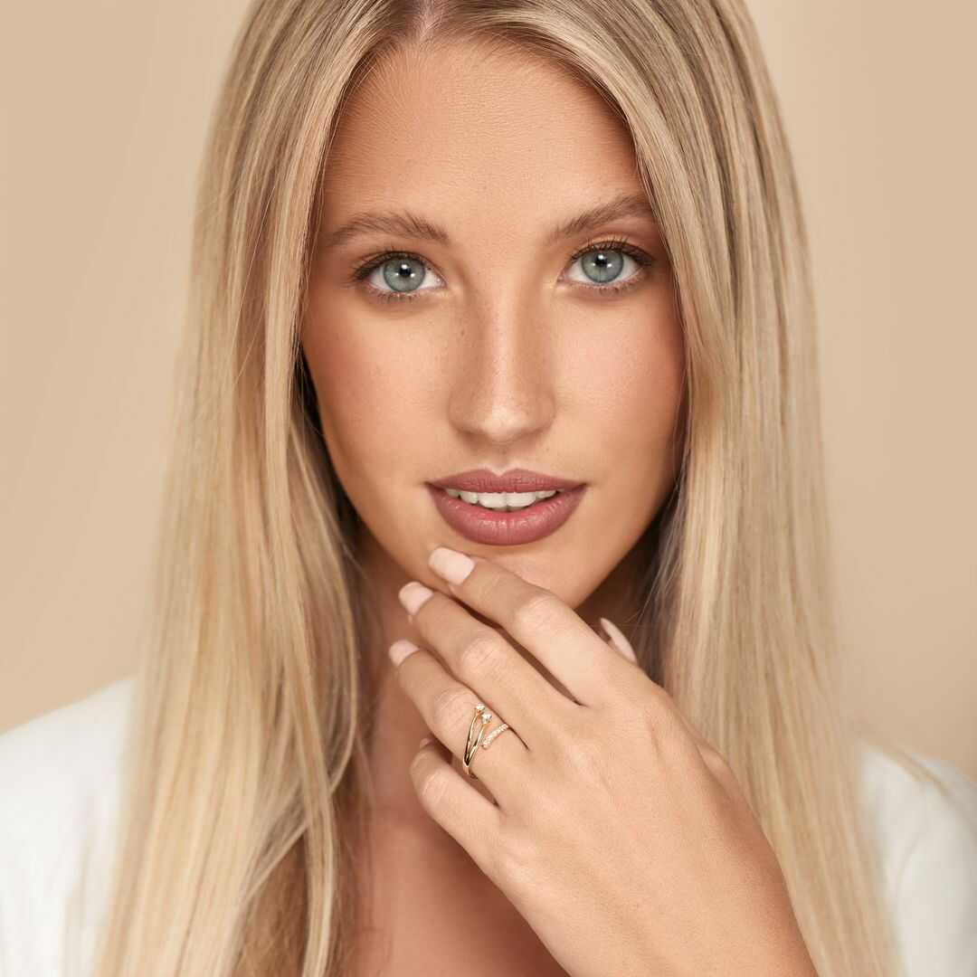 טבעת זהב עם 3 זרועות משובצות יהלומים