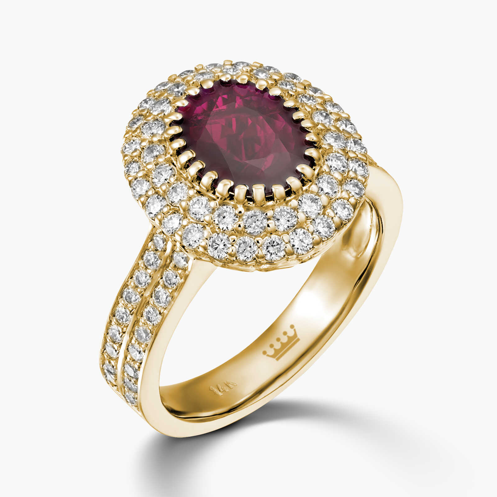 טבעת זהב משובצת רובי ויהלומים