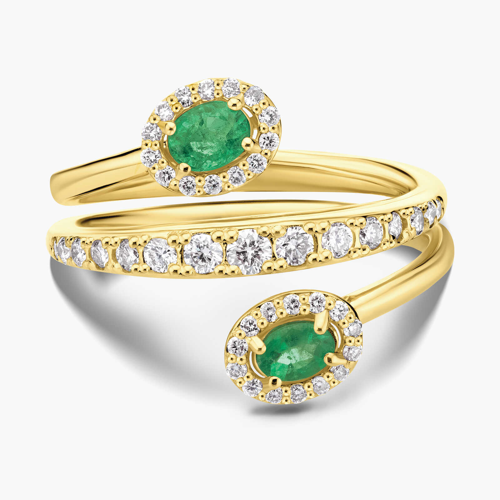 טבעת זהב משובצת אבני אמרלד ויהלומים