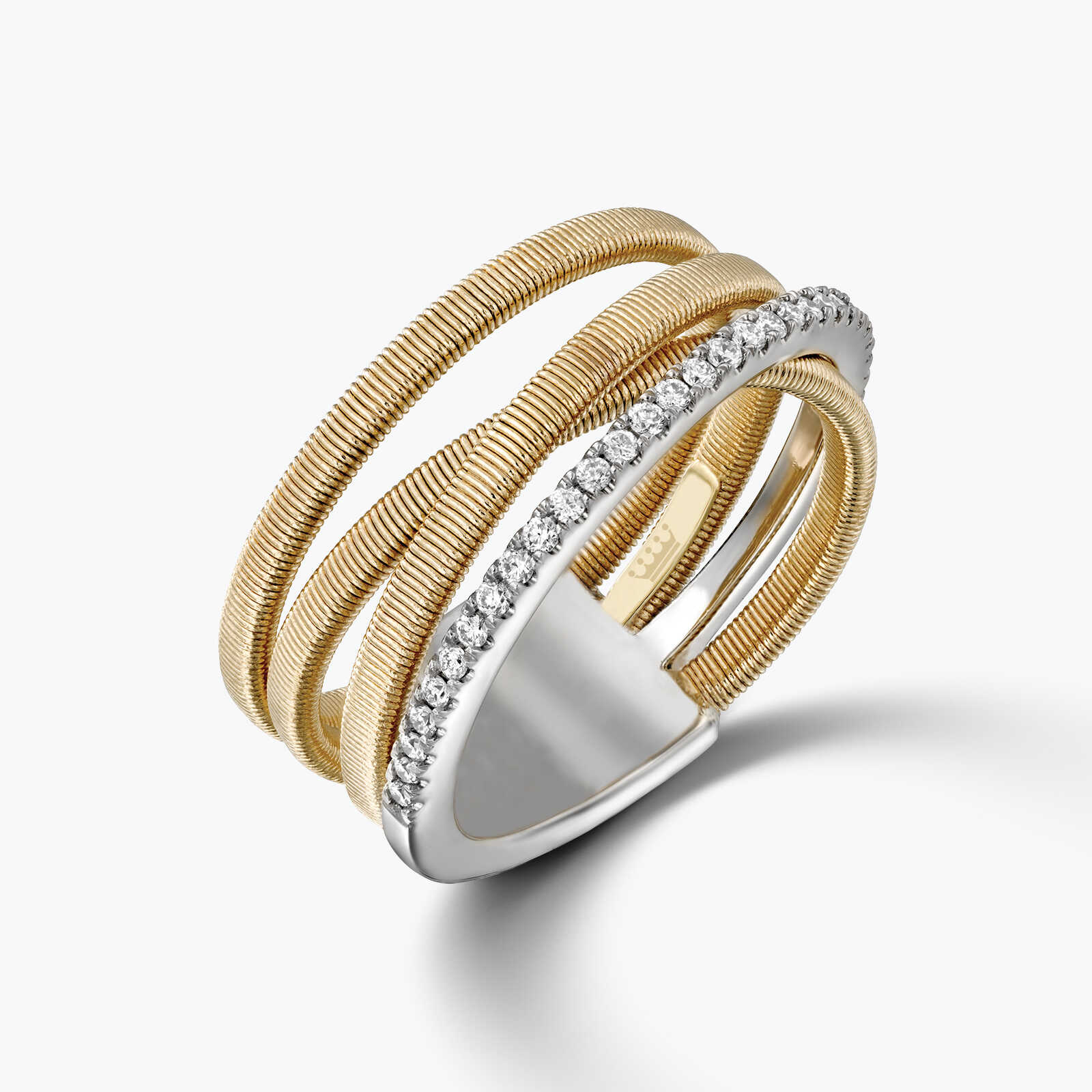 טבעת סלילי זהב משובצת יהלומים