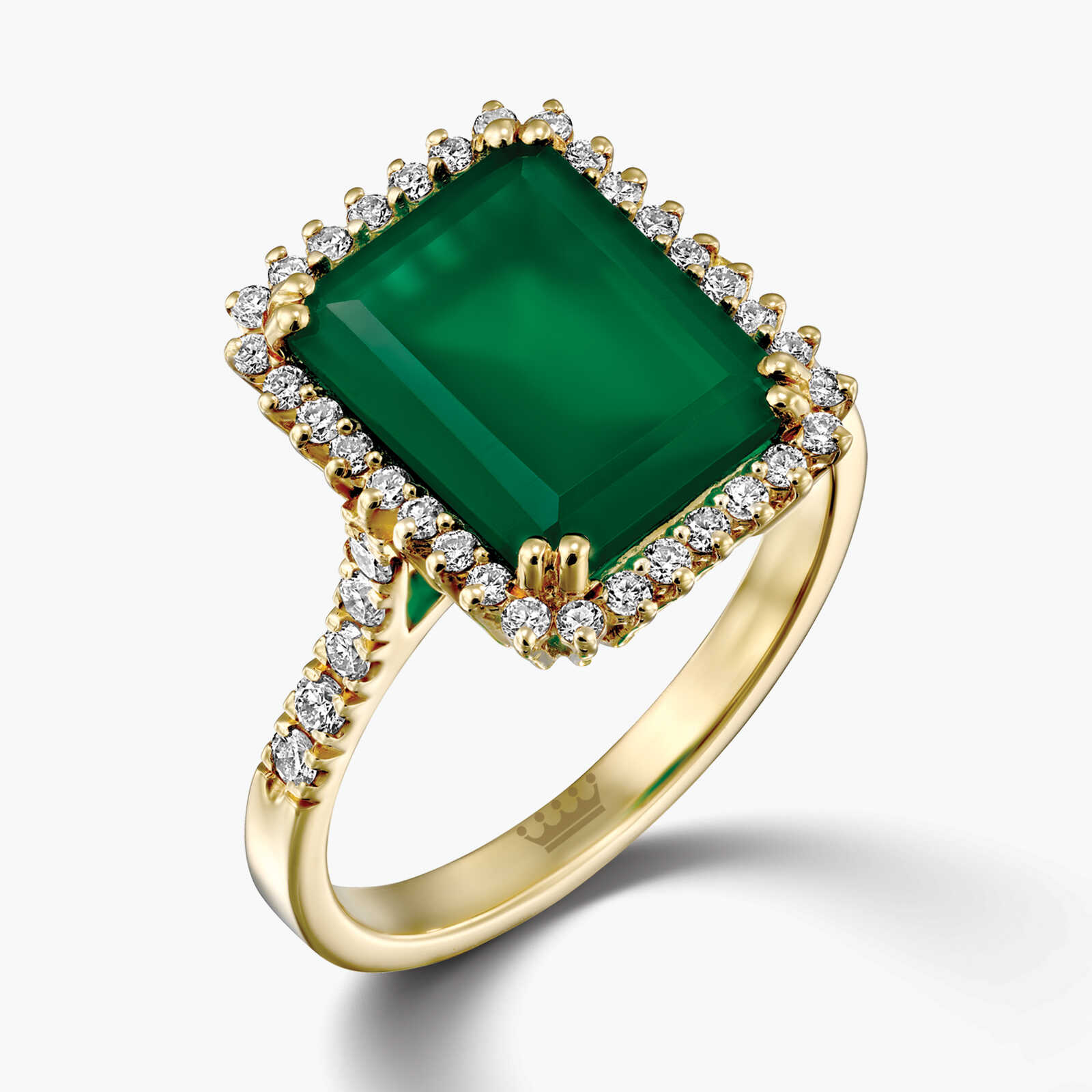 טבעת זהב משובצת אבן אגת מרובעת ויהלומים