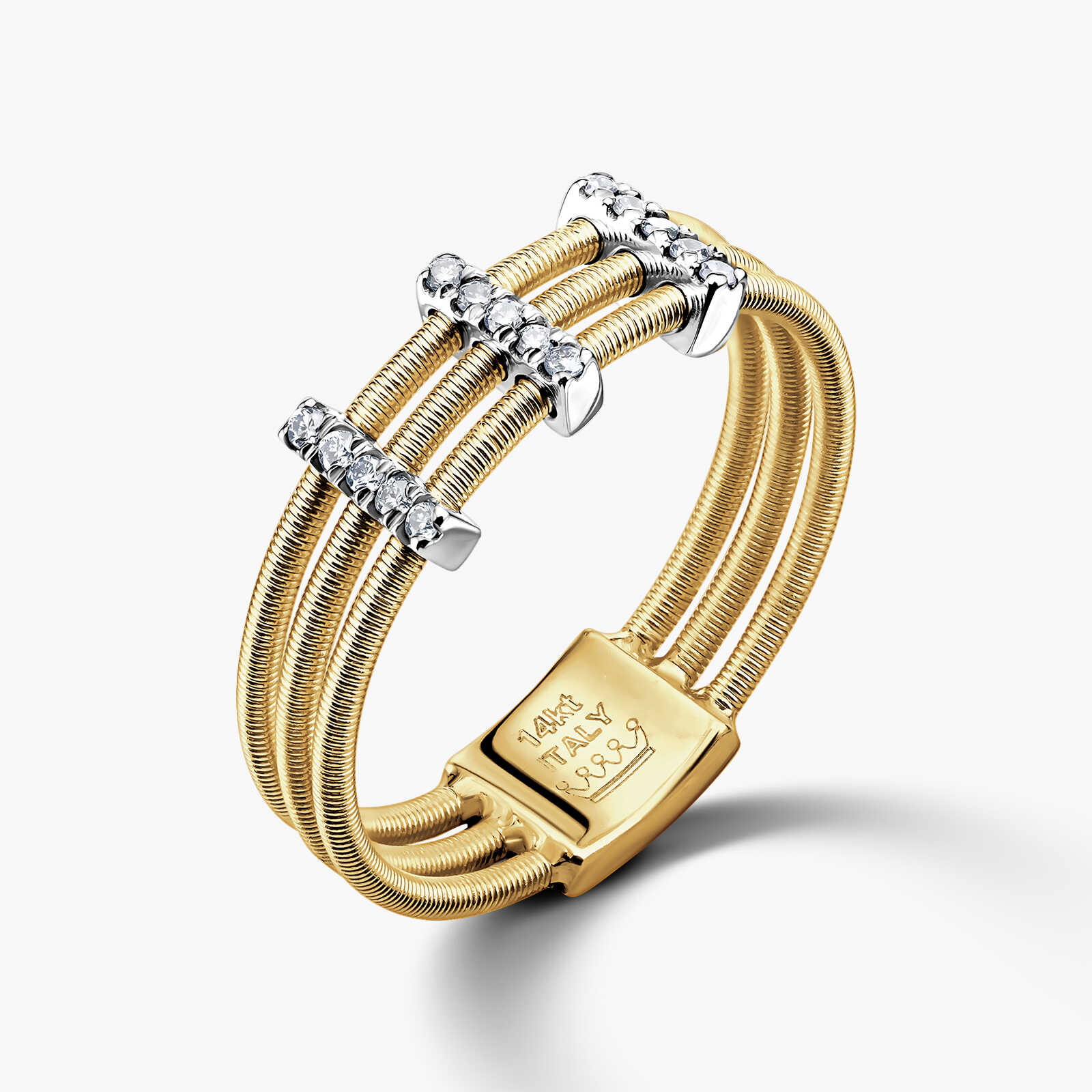 טבעת סלילי זהב משובצת יהלומים