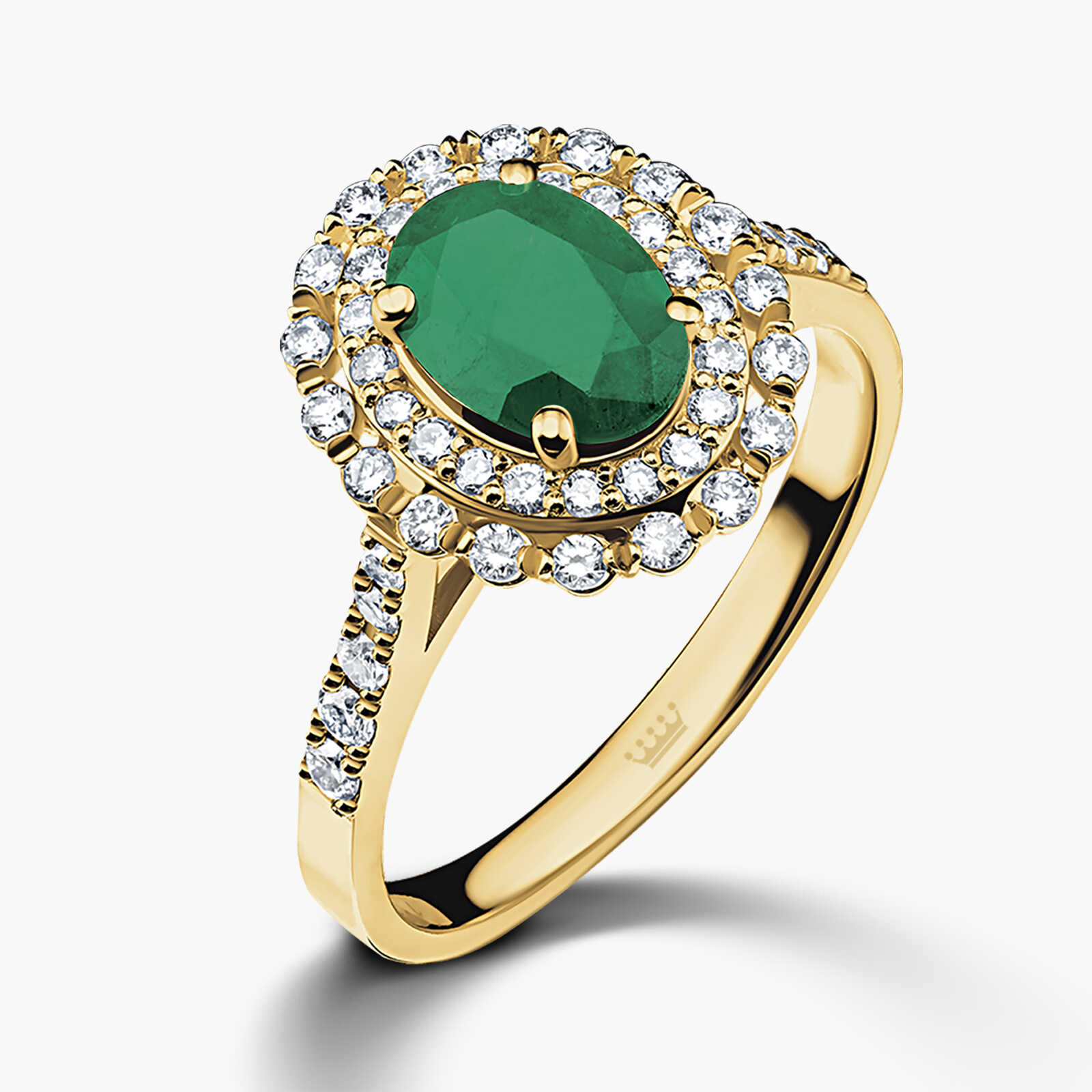 טבעת זהב משובצת אבן אמרלד ויהלומים
