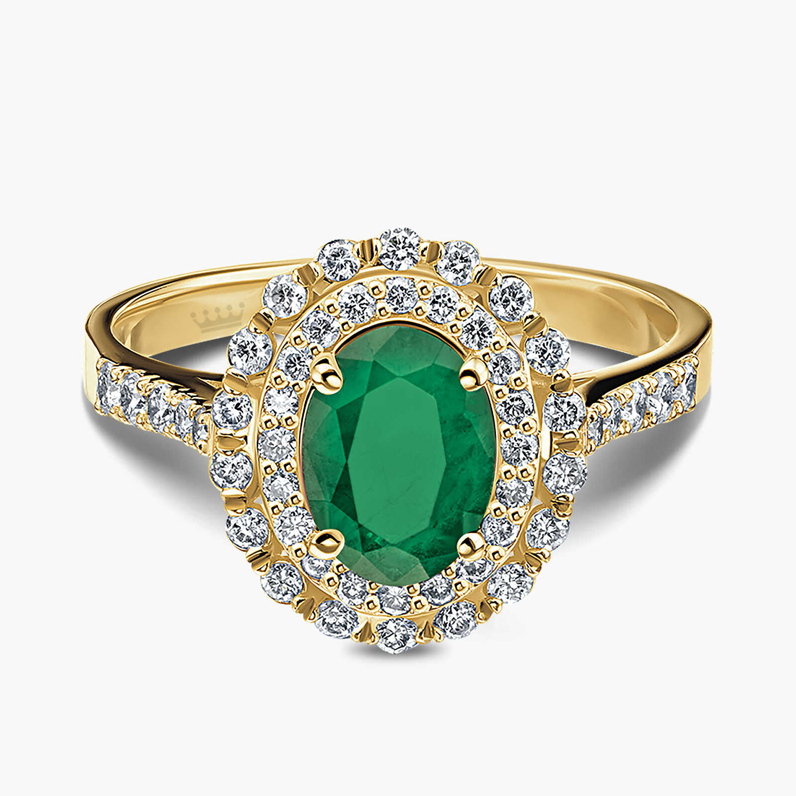 טבעת זהב משובצת אבן אמרלד ויהלומים