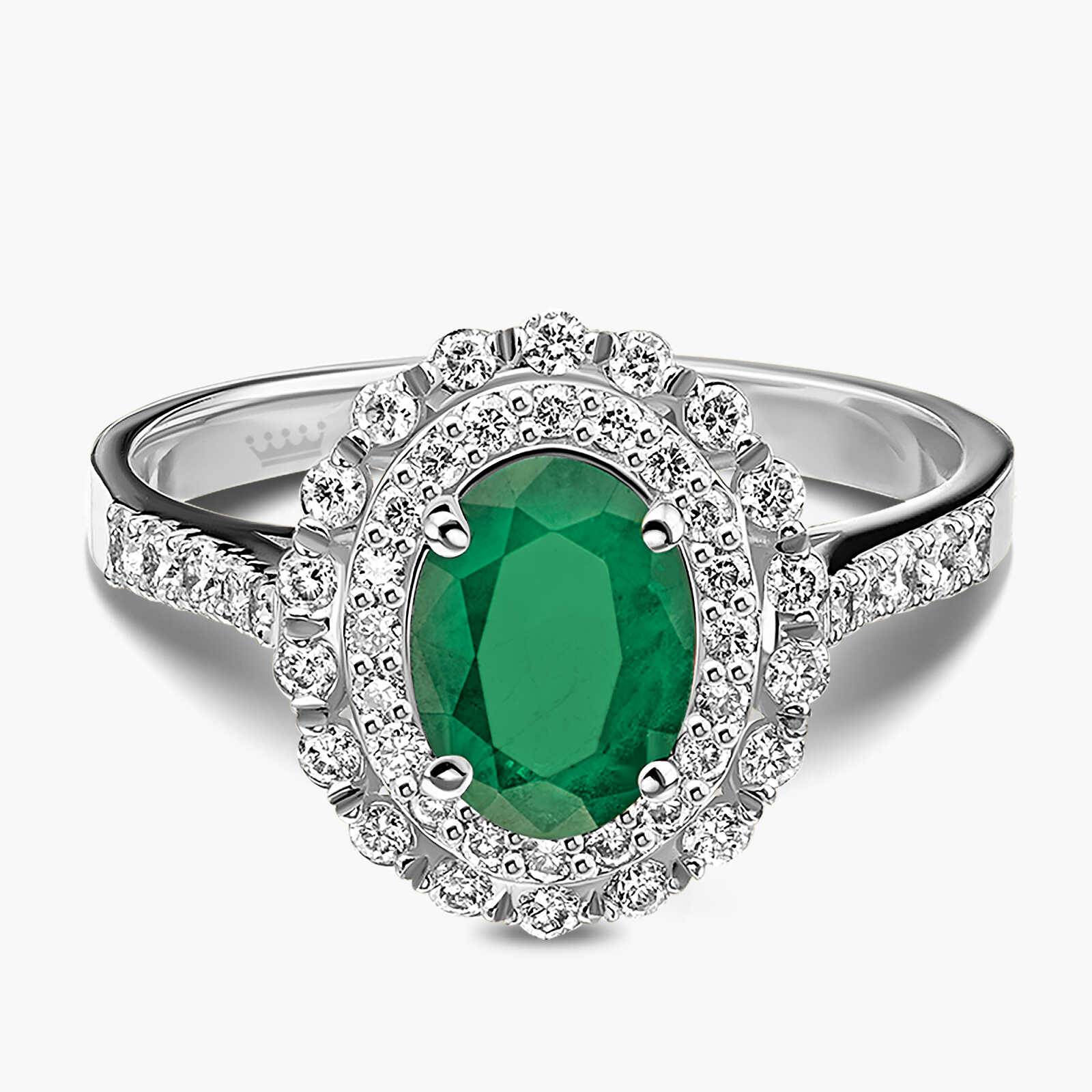 טבעת זהב משובצת אבן אמרלד ויהלומים