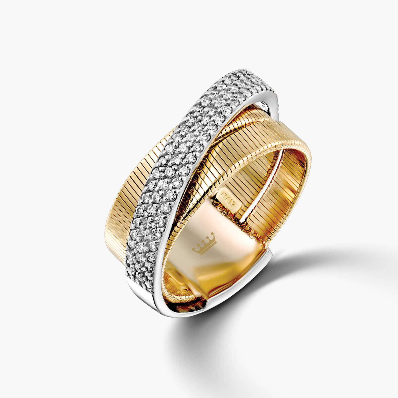 טבעת זהב כפולה משובצת יהלומים