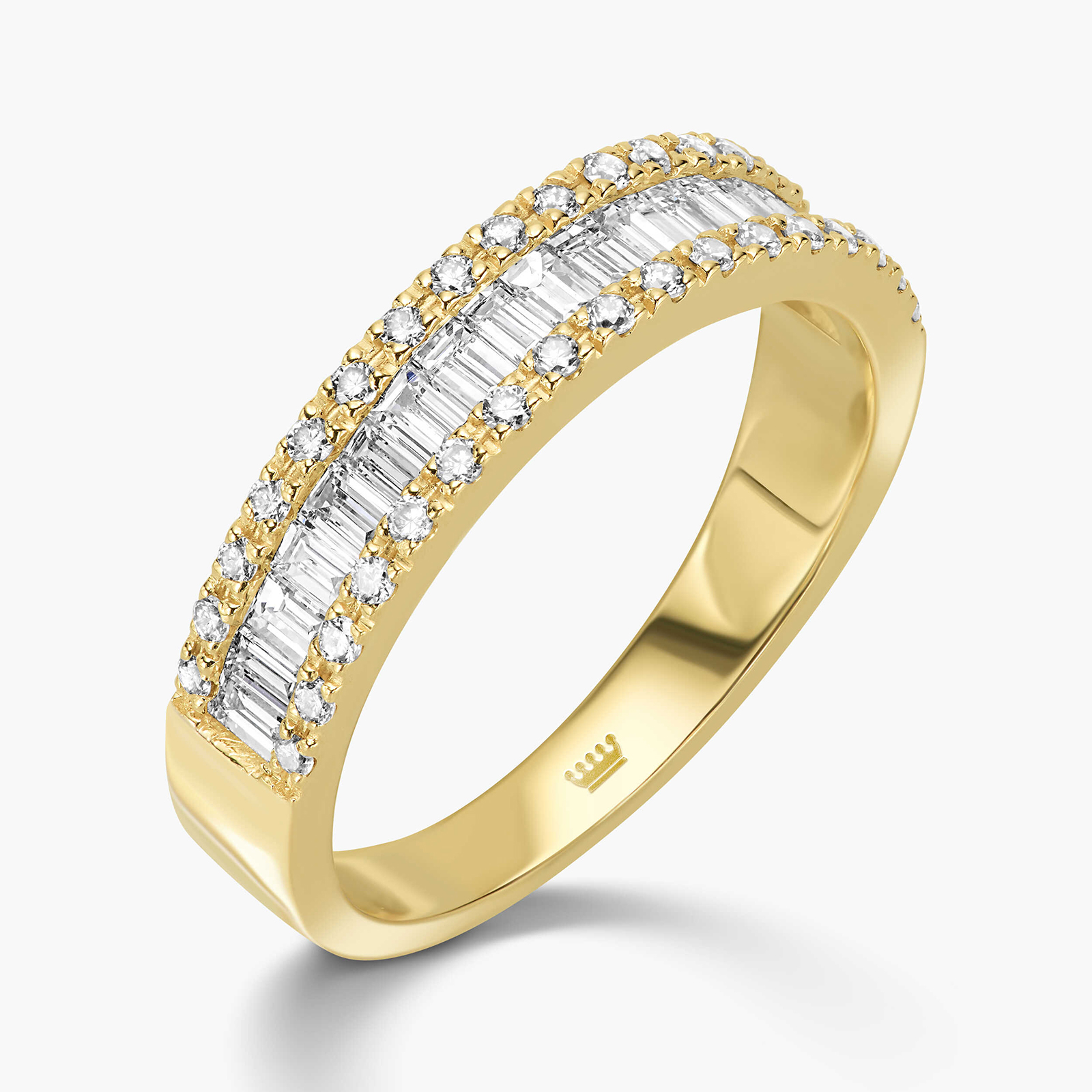 טבעת יהלומים בחיתוך באגט ועגול