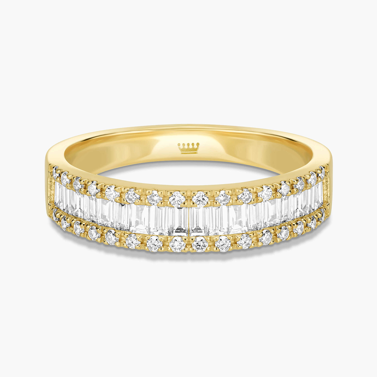 טבעת יהלומים בחיתוך באגט ועגול