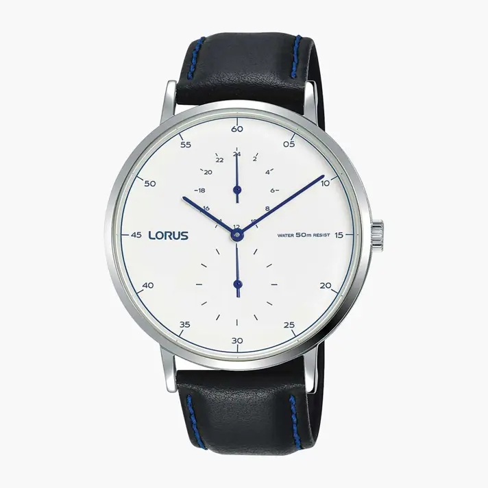 שעון lorus עם לוח לבן וכחול