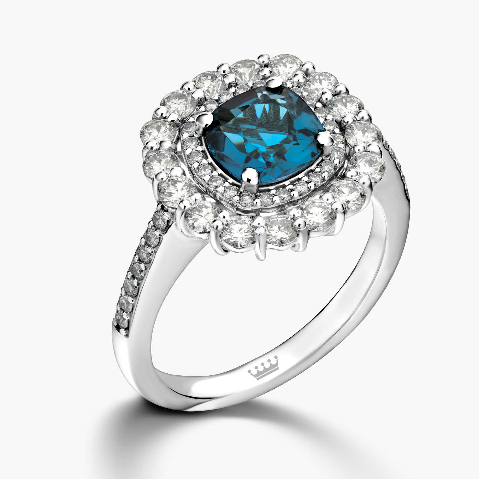 טבעת זהב משובצת אבן בלו לונדון ויהלומים