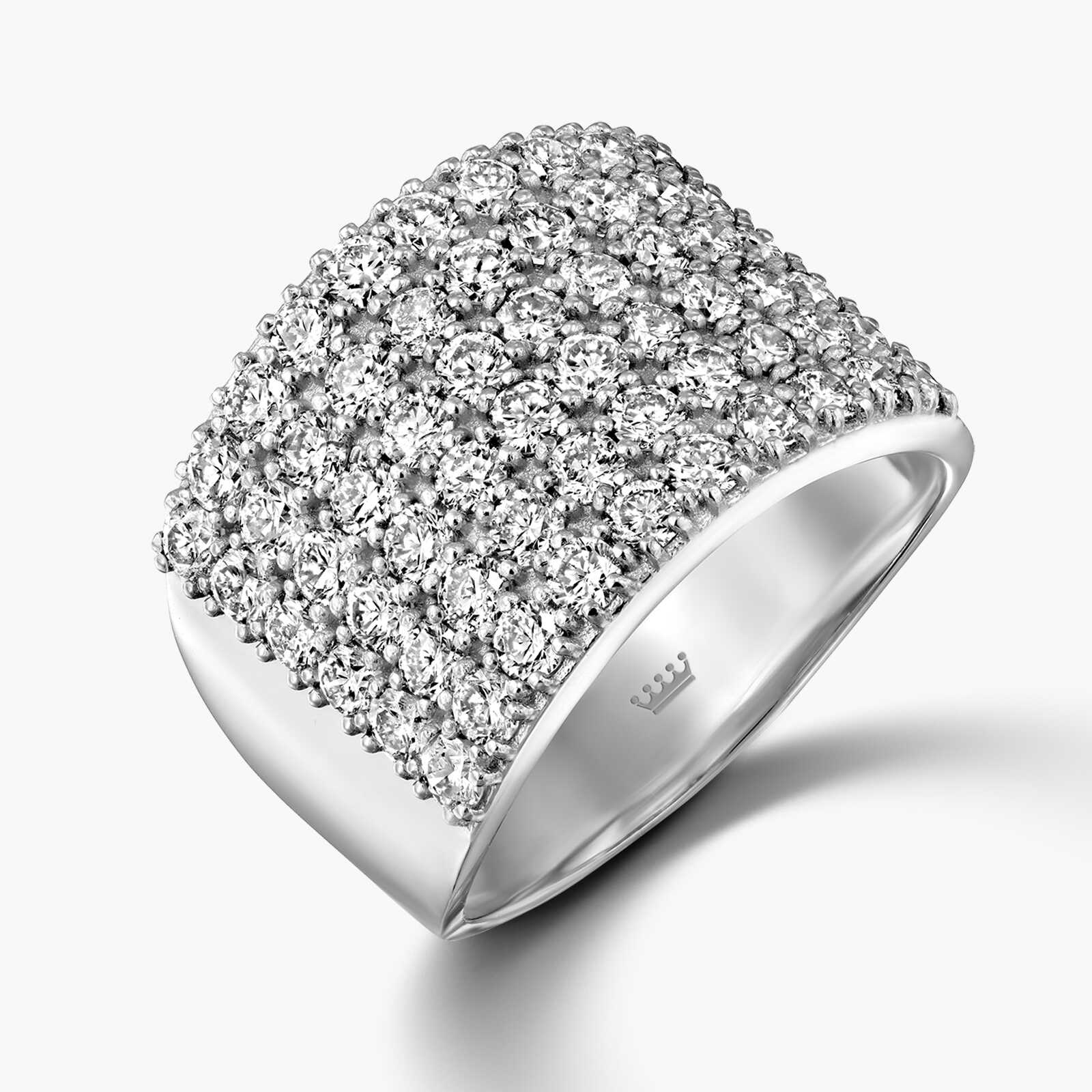 טבעת זהב לבן משובצת 6 שורות יהלומים