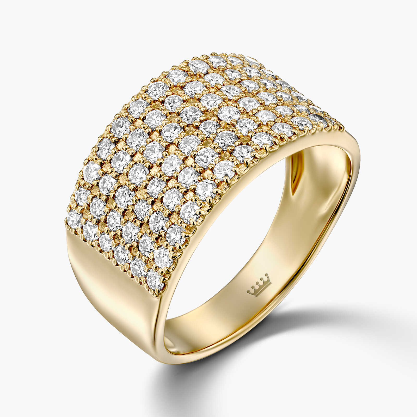 טבעת זהב צהוב משובצת 6 שורות יהלומים