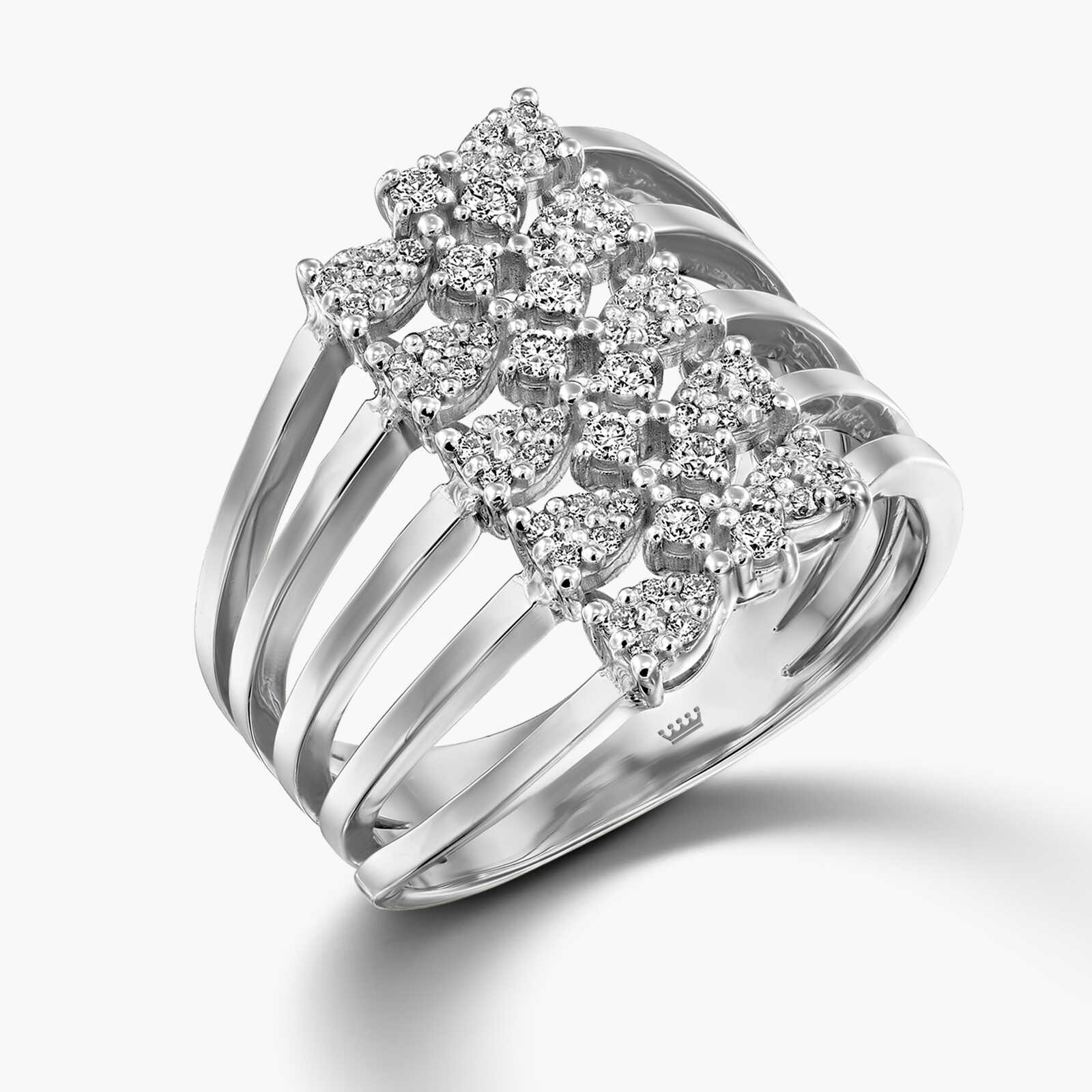 טבעת  10 החיצים בזהב לבן משובצת יהלומים