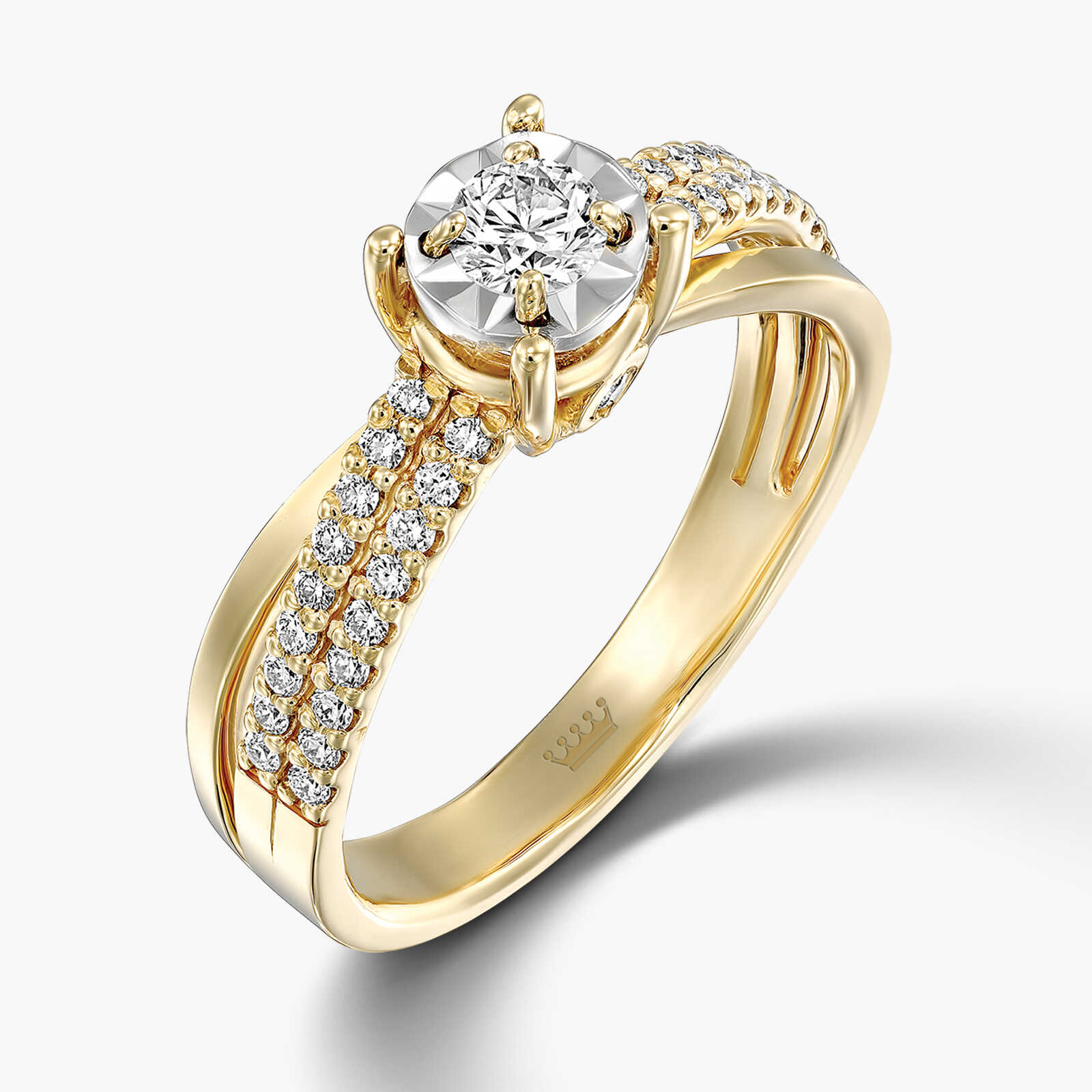 טבעת זהב בסגנון סוליטר משובצת יהלומים