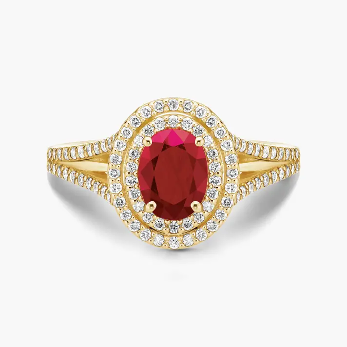 טבעת פטל עשויה זהב משובצת רובי ו94 יהלומים