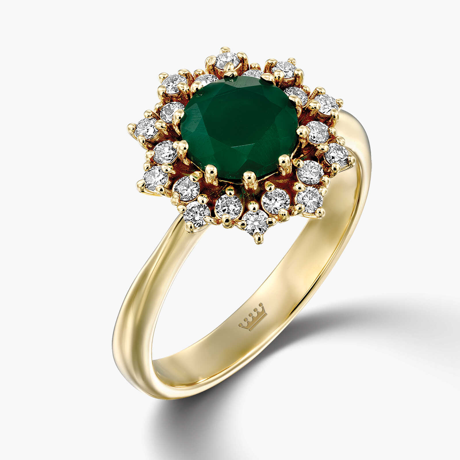 טבעת פרח יהלומים ואבן אגת ירוקה