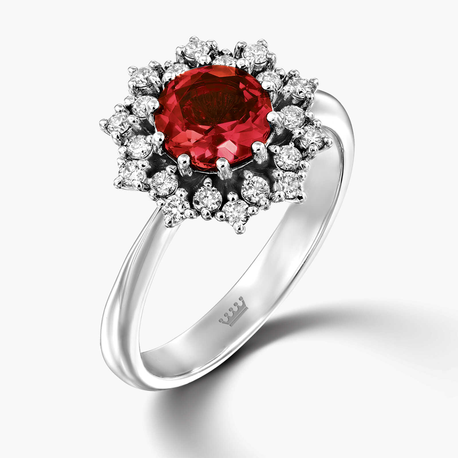 טבעת פרח יהלומים ורובי גלס