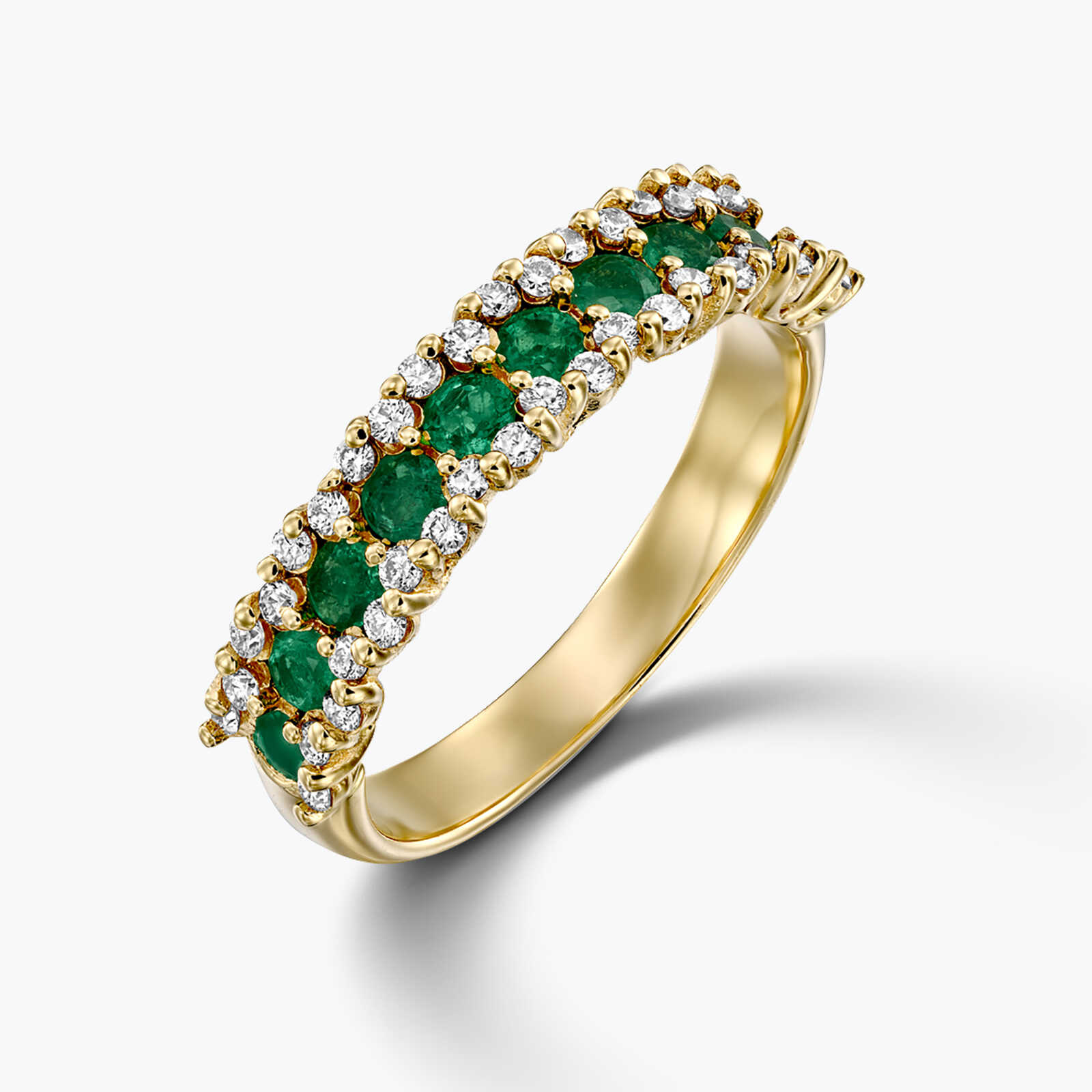 טבעת זהב משובצת אבני אמרלד ויהלומים