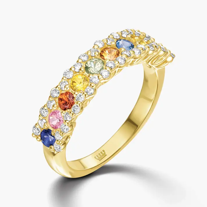 טבעת RAINBOW משובצת יהלומים וספירים
