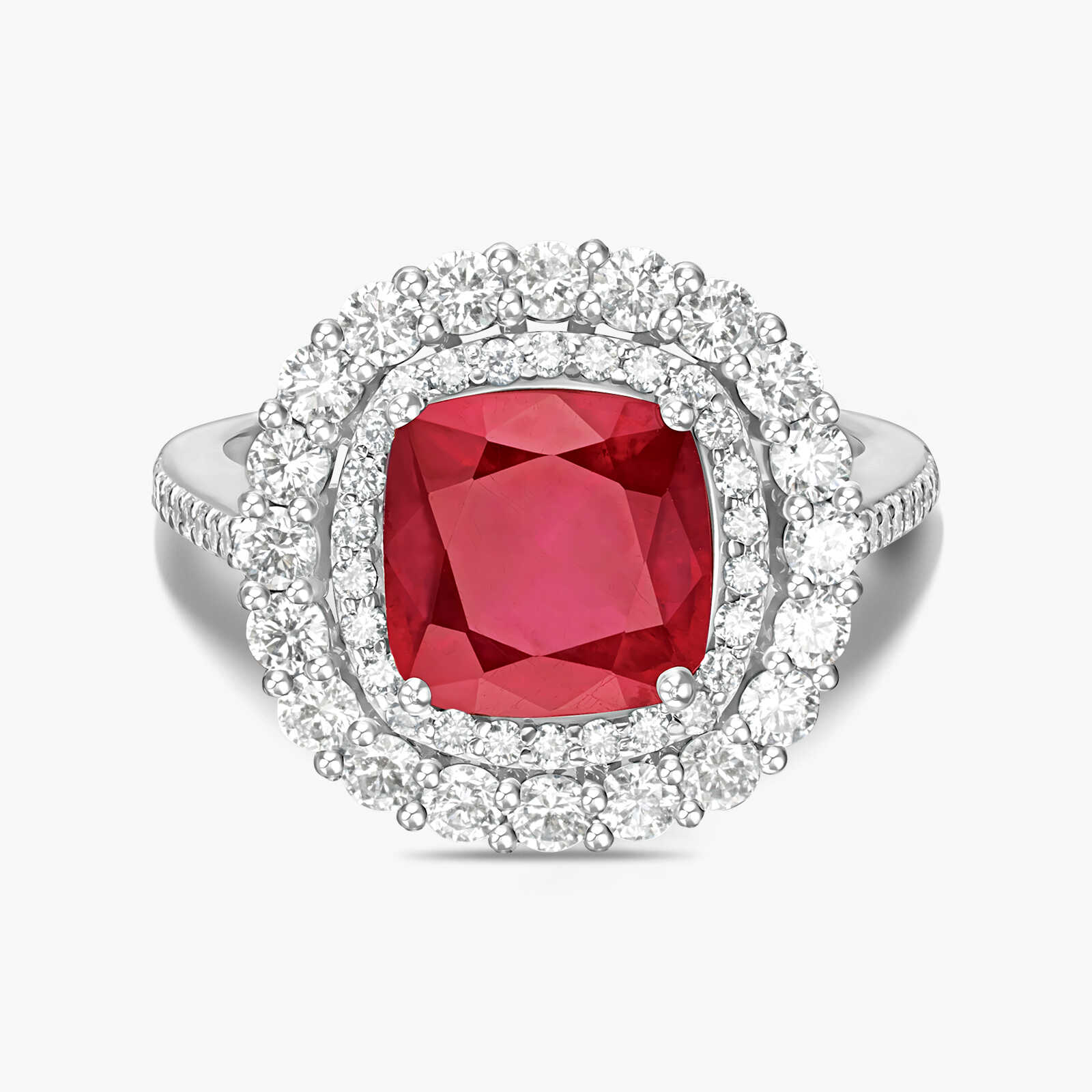 טבעת זהב משובצת אבן Ruby Glass מוקפת יהלומים