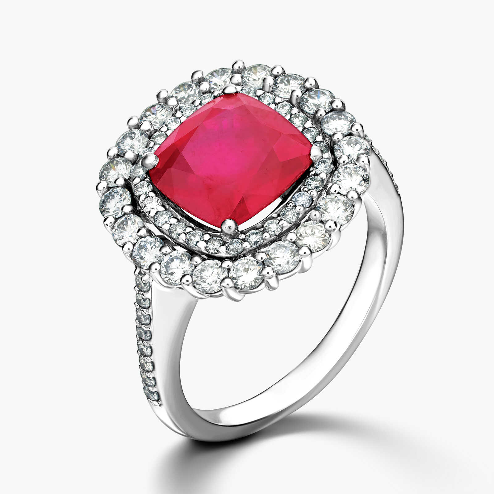 טבעת זהב משובצת אבן Ruby Glass מוקפת יהלומים