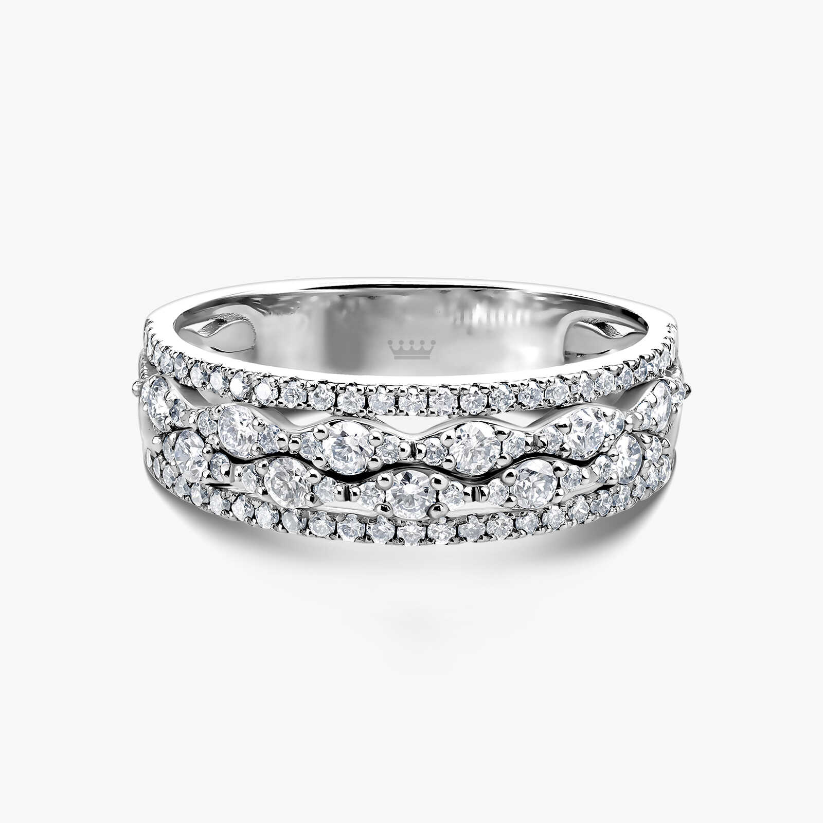 טבעת זהב 4 שורות משובצת יהלומים