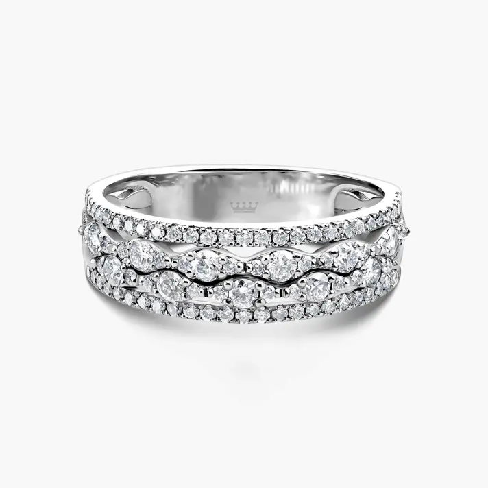 טבעת זהב 4 שורות משובצת יהלומים