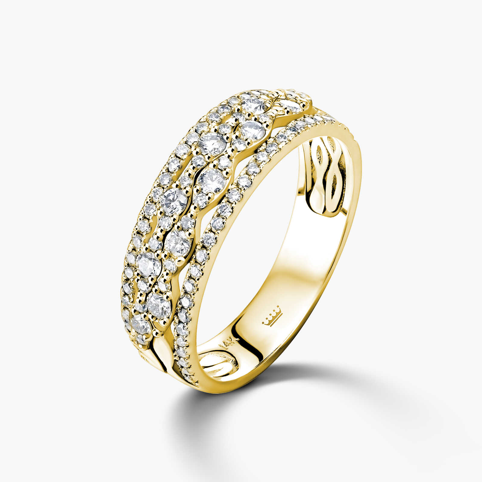 טבעת זהב 4 שורות משובצת יהלומים