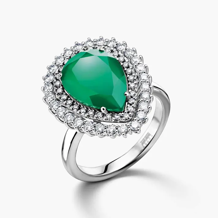 טבעת זהב עם ראש טיפה גדול בשיבוץ אבן אגת ויהלומים