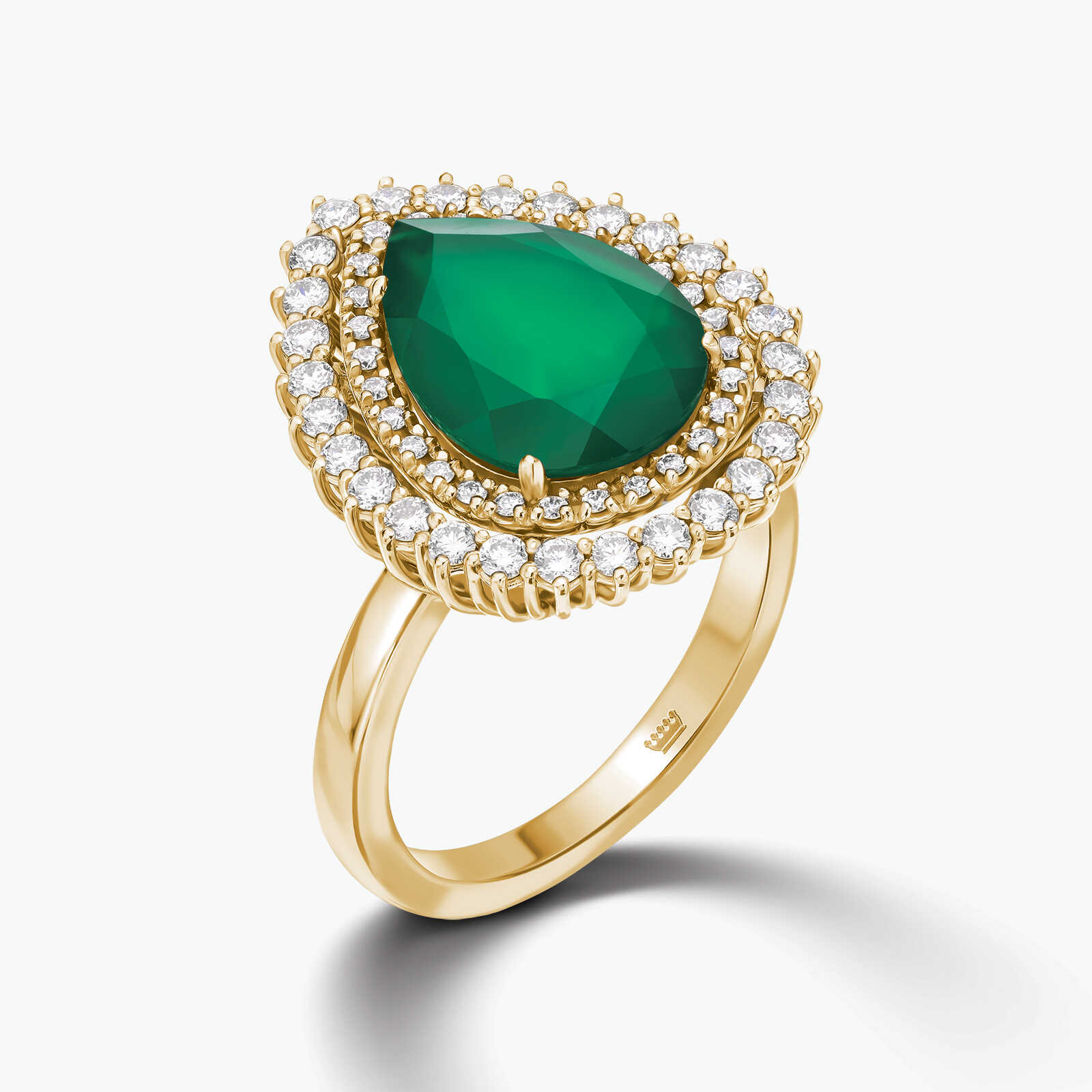 טבעת זהב עם ראש טיפה גדול בשיבוץ אבן אגת ויהלומים