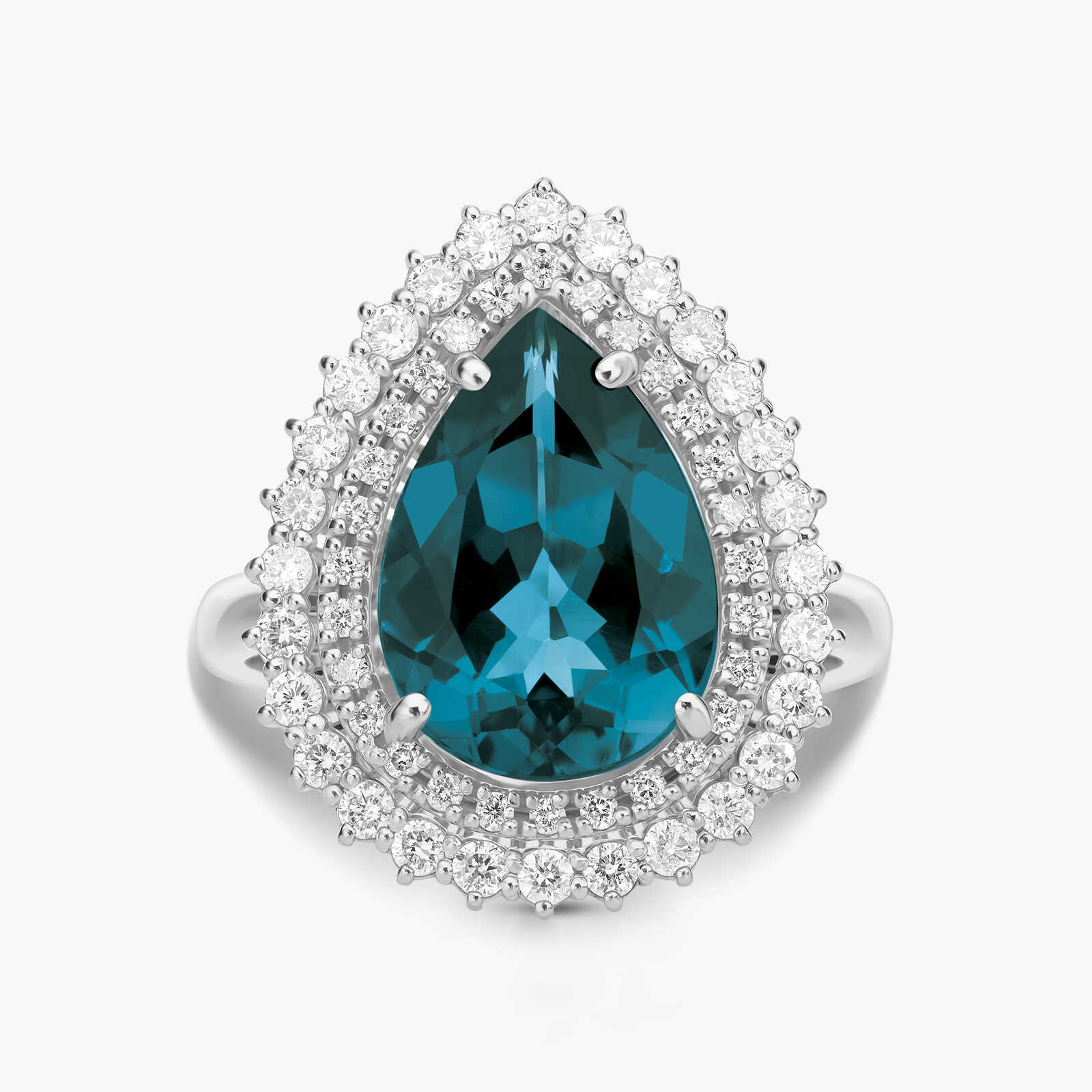 טבעת זהב עם ראש טיפה גדול בשיבוץ אבן טופז בלו לונדון ויהלומים