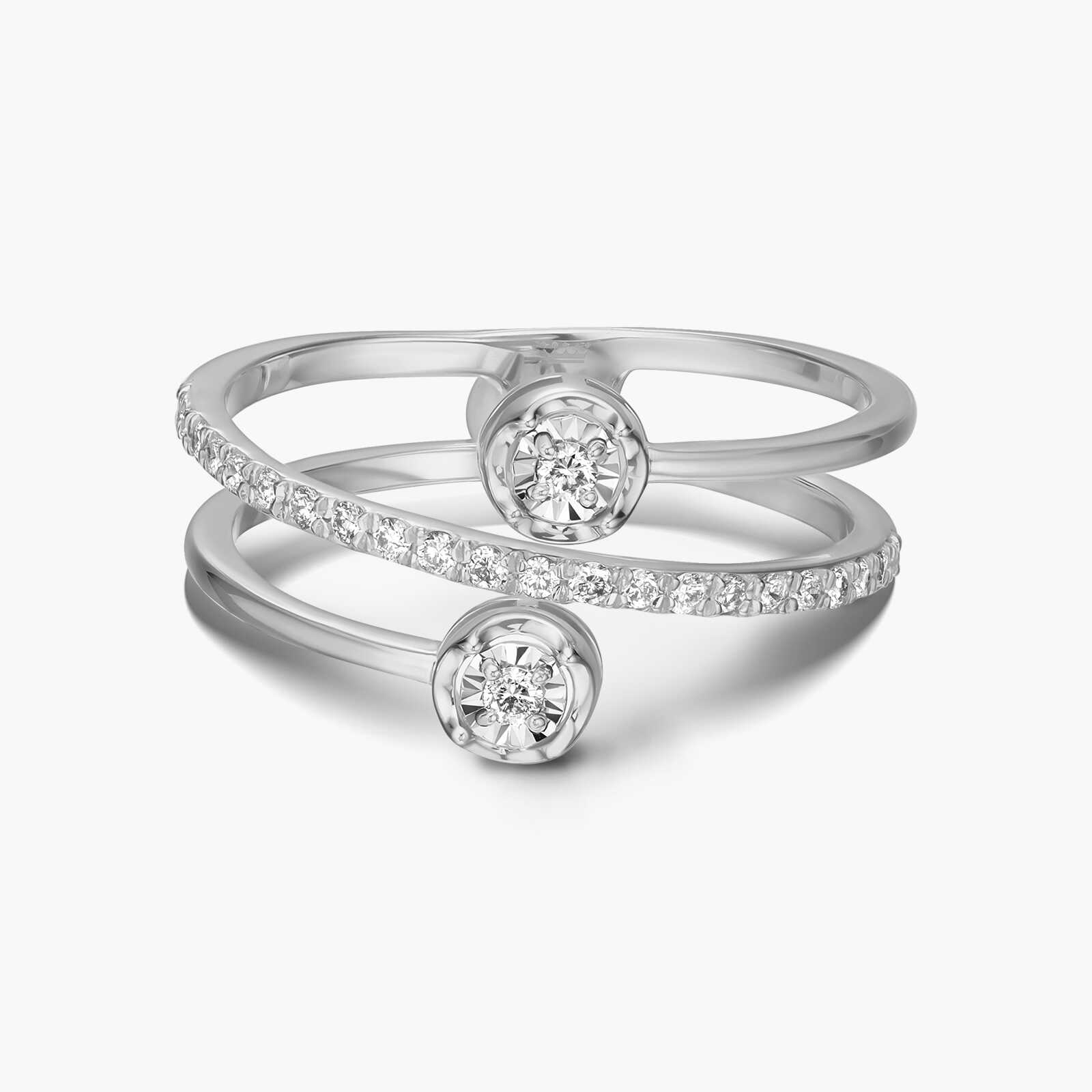 טבעת זהב מתפצלת ל 3 משובצת יהלומים