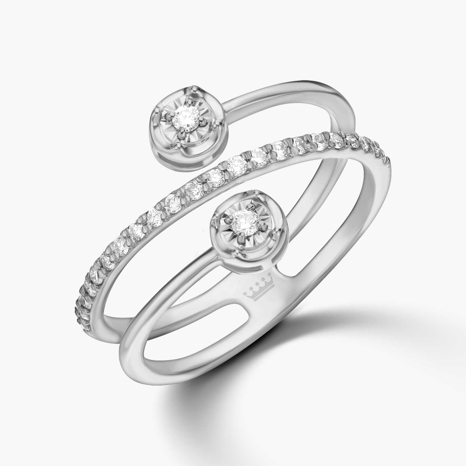 טבעת זהב מתפצלת ל 3 משובצת יהלומים